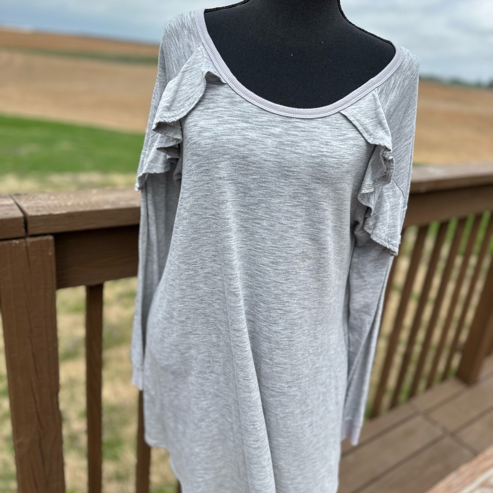 Umgee Gray Ruffle Sleeve Dress - Picture 2 of 3